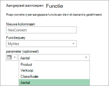 Het dialoogvenster Aangepaste functie aanroepen