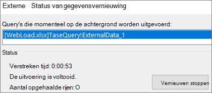 Dialoogvenster Status van externe gegevens vernieuwen