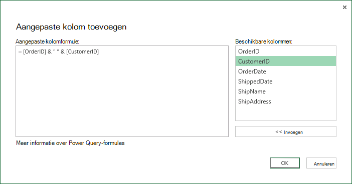 Aangepaste kolomformule opgeven om kolomwaarden samen te voegen