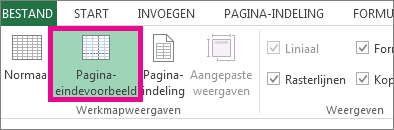 Klik op Pagina-eindevoorbeeld op het tabblad Beeld