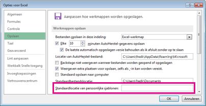 Opties die u kunt instellen voor het opslaan van werkmappen