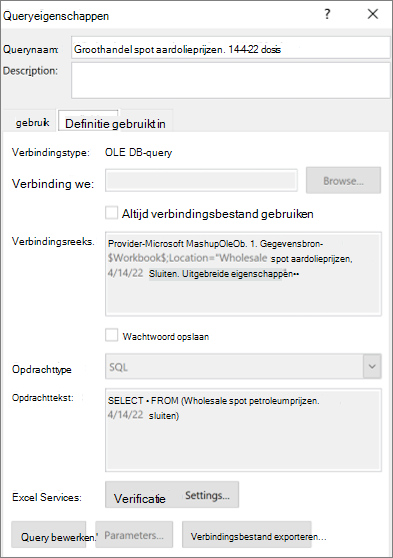 Eigenschappen van de verbinding