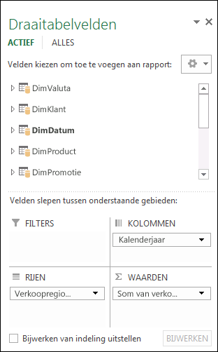 Lijst met draaitabelvelden