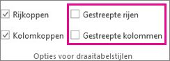 De vakken Gestreepte rijen en Gestreepte kolommen op het tabblad Ontwerpen