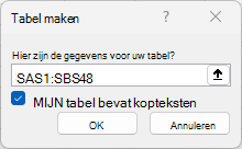 Het venster Tabel maken