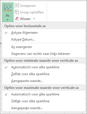 De knop As op het tabblad Ontwerpen van de hulpmiddelen voor sparklines