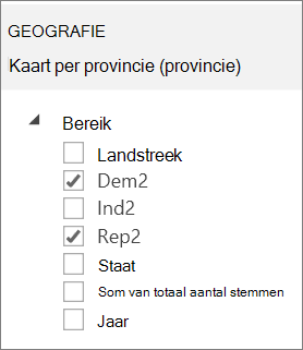 Bereiklijst in het taakvenster