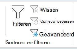Schermopname van de sectie Sorteren en filteren van het tabblad Gegevens