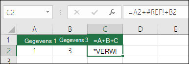 #VERW! wordt veroorzaakt door het verwijderen van een kolom. Formule is gewijzigd in =A2+#REF!+B2