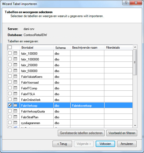Wizard Tabel importeren in PowerPivot-invoegtoepassing