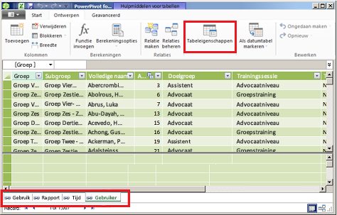 PowerPivot-venster met tabbladen