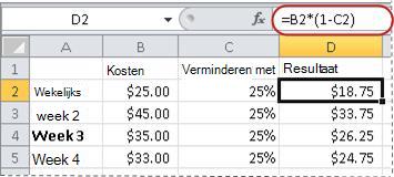 Voorbeeld van formule voor het berekenen van een percentage