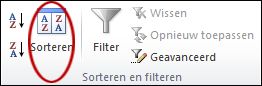 De opdracht Sorteren in de groep Sorteren & filter op het tabblad Gegevens in Excel
