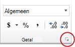 De knop Startpictogram voor dialoogvenster in groep Getal