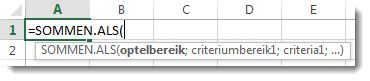 Formule automatisch aanvullen gebruiken om de functie SOMMEN.ALS in te voeren