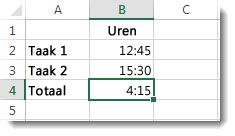 Tijd opgeteld dat meer dan 24 uur totaal een niet-uitgeleverd resultaat van 4:15