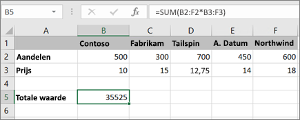 Een voorbeeld van een matrixformule die één resultaat berekent