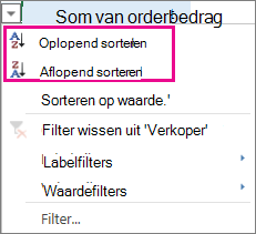 Oplopende en aflopende sorteeropties