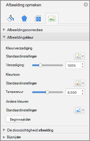 De instellingen voor kleurverzadiging aanpassen in het deelvenster Afbeelding opmaken