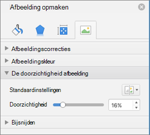 De doorzichtigheid van kleuren aanpassen in het deelvenster Afbeelding opmaken