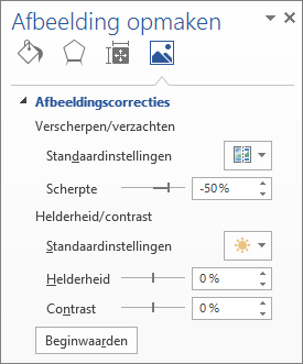 Opties voor afbeeldingscorrecties in het deelvenster Afbeelding opmaken