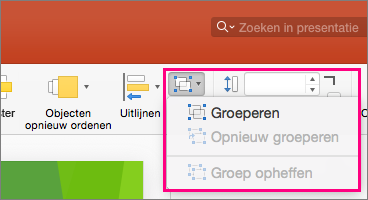 Geeft het pictogram Groep weer op het lint in PowerPoint 2016 voor Mac
