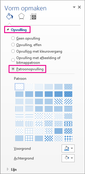 Patroonopvulling selecteren in het deelvenster Vorm opmaken