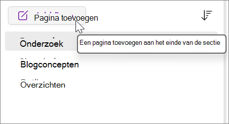 Selecteer om een pagina toe te voegen aan het einde van de sectie
