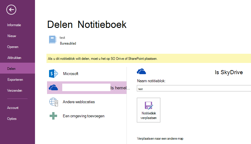 klik op Notitieblok verplaatsen