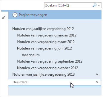 Pagina's met subpagina's kunt u samenvouwen en uitvouwen.