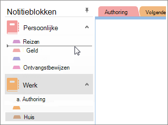 Secties tussen notitieblokken slepen