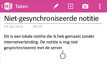 Een niet-gesynchroniseerde notitie in OneNote voor Android