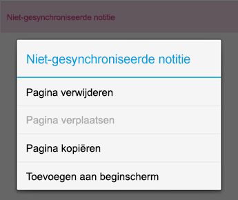 Het menu Notitie in OneNote voor Android