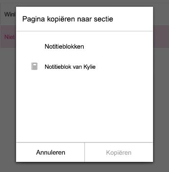 Het menu Pagina kopiëren in OneNote voor Android