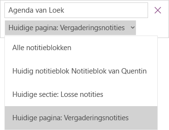 Vervolgkeuzemenu voor zoeken met bereikopties, huidige pagina is actief.
