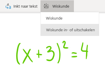 Optie voor de knop Wiskunde in OneNote voor Windows 10