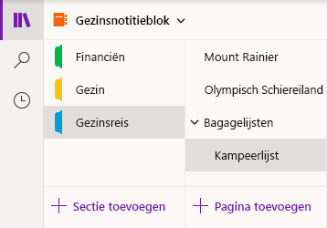 De navigatie-interface in OneNote voor Windows 10