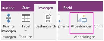 Schermafbeelding van de knop Afbeeldingen invoegen in OneNote 2016.