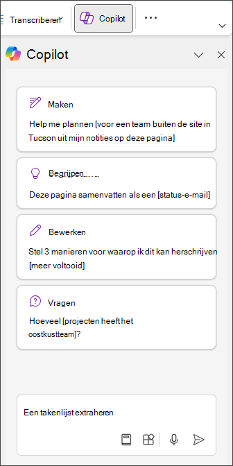 Typ Takenlijst extraheren in het copilot-deelvenster in OneNote