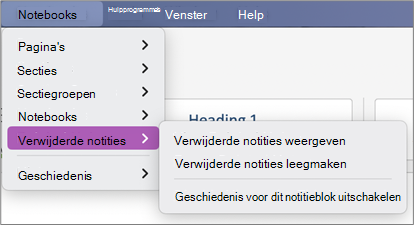 > Verwijderde notitieblokken > Weergave Verwijderde notities
