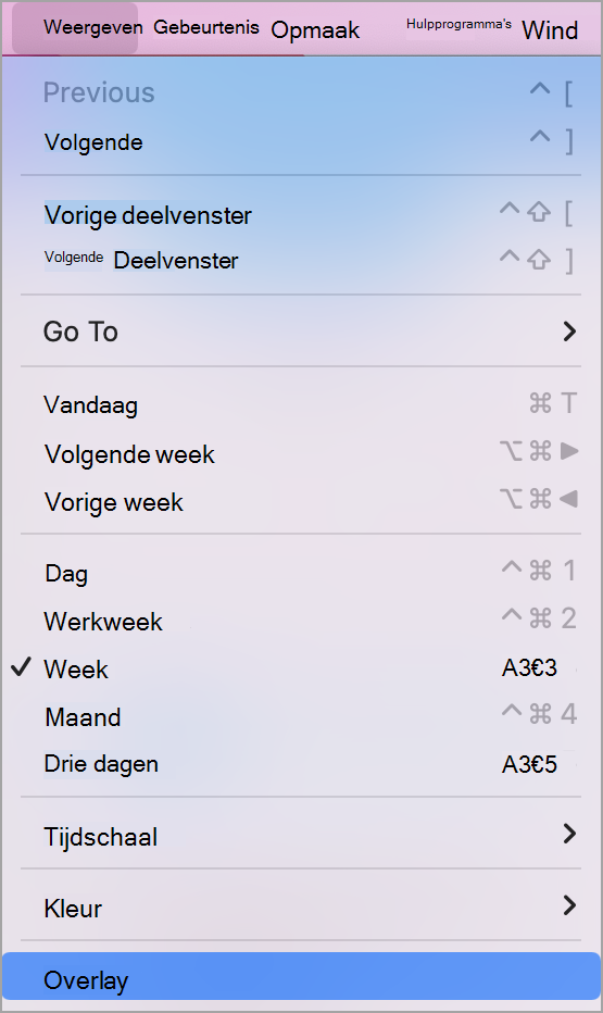 Vervolgkeuzelijst Weergeven met Overlay geselecteerd