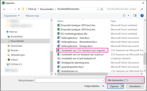 Als u het CSV-bestand wilt zoeken, zoek dan in alle bestanden.