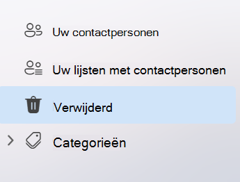 Schermopname van het linkernavigatievenster in de People-app in de nieuwe Outlook