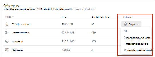 Opslaginstellingen voor Outlook.com.
