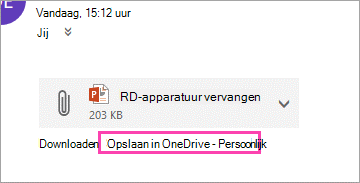 Downloadkoppeling voor het opslaan van een bijlage in OneDrive.
