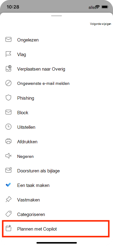 Planning vanuit Email kunt u selecteren in het menu Meer acties
