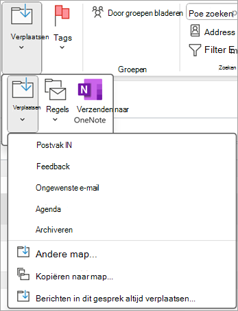 Selecteer een verwijderd item dat u wilt herstellen en gebruik vervolgens de knop Verplaatsen op het lint om het naar een andere map te verplaatsen.