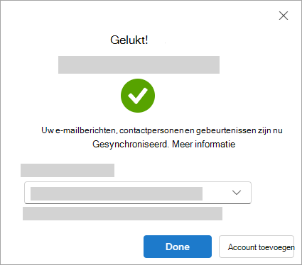 Schermopname van het venster Geslaagd bij het toevoegen van een Google-account