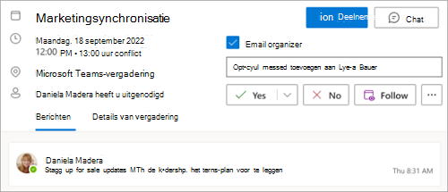 Schermopname met de optie Een vergadering volgen