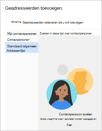 Zoeken in uw lijsten met contactpersonen of adresboek. Wanneer u een contactpersoon vindt waarnaar u e-mail wilt verzenden, selecteert u het plusteken naast de naam.